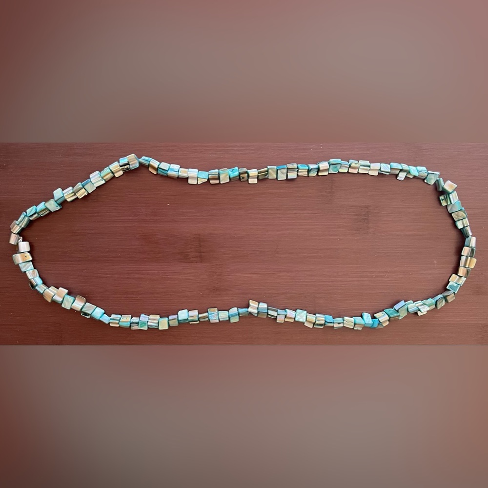 Long blue beaded necklace